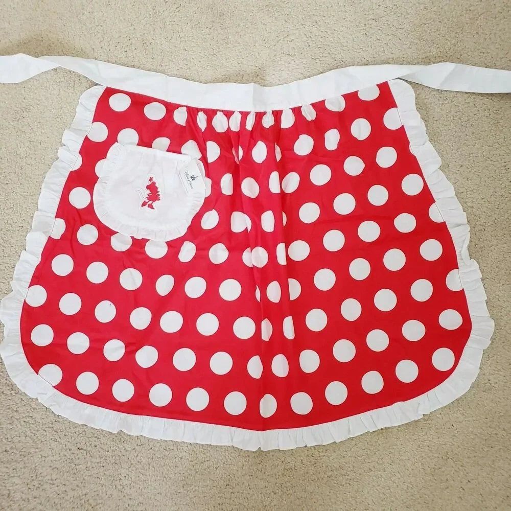 Disney Parks Minnie Mouse Apron Red White Polk A Dot Tie Back Authentic Retro